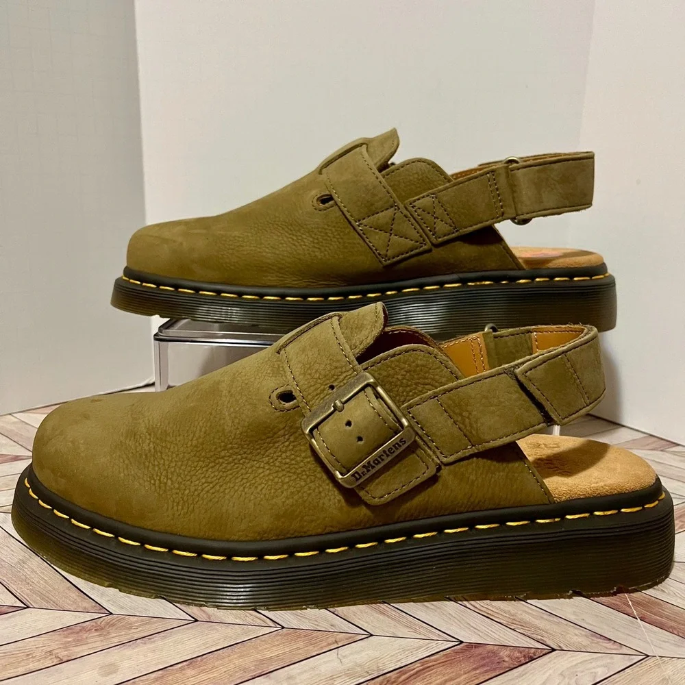 Dr Martens Jorge II Tumbled Nubuck Muted Olive Leather M 10 W 11 Slingback Mules